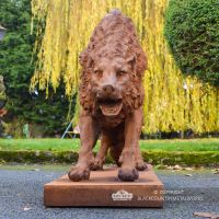 Front view of the Rustic Cast Iron Wolf Sculpture with Arched Back