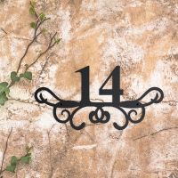 Number 14 on the Ornate Scroll Iron House Number Sign