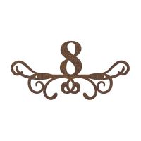 Ornate Scroll Iron House Number Sign in a Rustic Finish
