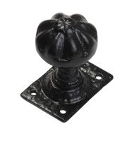 Pair of Antique Black Iron Mortice Door Knobs With Ridged Design