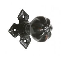 Pair of Antique Black Iron Mortice Door Knobs With Star Backplates