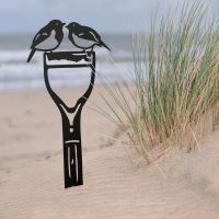 Sheet Steel Silhouette in Black Finish with Pair of Robins Topper