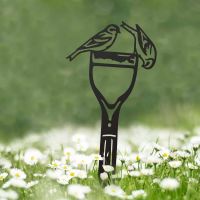 Sheet Steel Silhouette in Black Finish with Pair of Siskins Motif