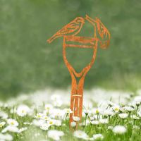 Sheet Steel Silhouette in Rustic Finish with Pair of Siskins Design