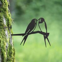 Black Steel Tree Spike with Pair of Swallows Motif
