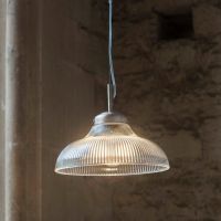 "Paris" Retro Ribbed Glass Hanging Ceiling Light in Situ