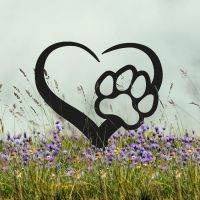 Black Grave Marker Ground Spike with Paw Print on Heart Topper