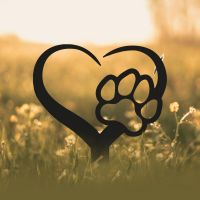 Black Paw Print on Heart Grave Marker Ground Spike