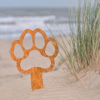 Paw Print "Outline" Grave Marker Ground Spike in Rustic Finish in Situ