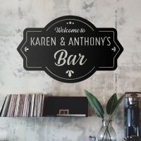 Black Welcome to the Bar Personalised Wall Art 