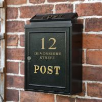 Personalised Black "Oxford" Wall Mounted Post Box with Gold Detail