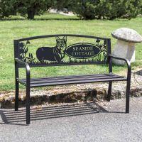 Black Personalised Corgi Dog Iron & Steel Park Bench in Situ
