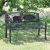 Personalised Corgi Dog Iron & Steel Park Bench in Black in Situ