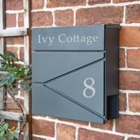 Personalised Black "Leading Edge" Wall Mounted Post Box & Newspaper Holder in Situ Mounted on a Brick Wall