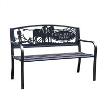 Personalised Horse & Plough Iron & Steel Park Bench in Black on White Background