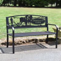 Personalised Horse & Plough Iron & Steel Park Bench in Black