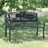 Iron & Steel Park Bench in Black with Personalised Horse & Plough Cut-out