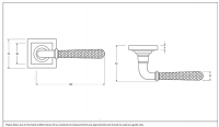 Pewter Hammered Lever Door Handle on Square Rose Dimensions