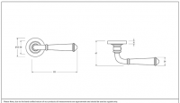Rounded Pewter Lever Door Handle on Rose Dimensions