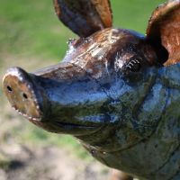 close-up of the Recycled Metal Pig"s Head