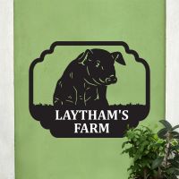 Steel Sitting Pig House Name Sign 