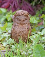 Rustic Cast Iron Pilot Owl Sculpture