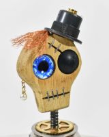 Three quarter angle of Steampunk Pirate Skull Sculpture