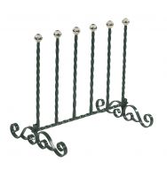 Racing green three pair welly rack with hand painted ceramic balls