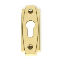 Close-Up of Polished Brass "Roman" Euro Escutcheon - 100mm x 36mm