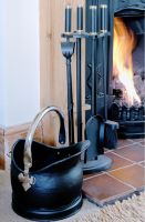 Polished Brass & Black Iron Traditional Coal Bucket - 29cm