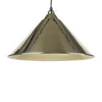 Polished Brass Conical-Shaped Hanging Pendant Light with Hammered Brass Interior