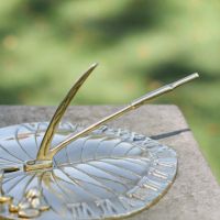 Close-Up of Polished Brass "Lily Pad & Bullfrog" Sundial - 210mm