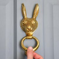Scale Shot of Polished Brass Rabbit Door Knocker 