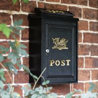 Deluxe Polished Brass “Draig- Welsh Dragon" Wall Mounted Post Box in Situ
