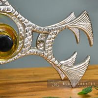 close-up of the Tail on the Polished Nickel "Fish" Wine Rack 