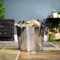 Large "Tree of Life" Log Basket in Polished Steel