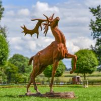 Proud Cast Iron Stag Garden Statue in situ in the Garden