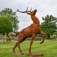 Proud Standing Stag Cast Iron Sculpture in Situ in the Garden