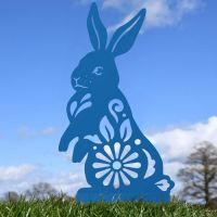 Floral Rabbit Silhouette in Blue