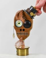 Scale image of "Ragetti" Steampunk Pirate Skull Sculpture
