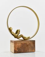 Reading around the World Aluminium and Mango Wood Sculpture - Gold