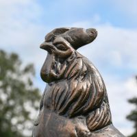 Close-Up of Recycled Cast Aluminium Bronze "Crowing" Rooster Sculpture