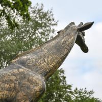 Close-Up of Recycled Cast Aluminium Brushed Gold "Sahel" Giraffe Sculpture