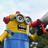 Close-Up of Recycled Metal "Emergency Call" Minion Sculpture