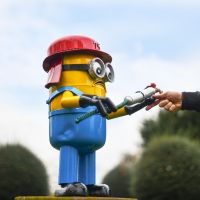 Recycled Metal "Feeble Fireman" Henchman Sculpture in Situ