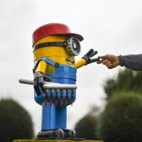 Scale Shot of Recycled Metal "Giddy Gardener" Henchman Sculpture