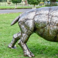 View of the Recycled Metal Metal Finish on the Fighting Hippo Sculpture