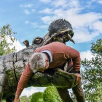 Recycled Metal Fighting Hippo Sculpture to Scale