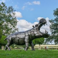 Side View of the Recycled Metal Fighting Hippo Sculpture