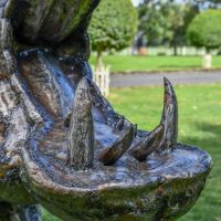 Inside the Mouth of the Recycled Metal Fighting Hippo Sculpture